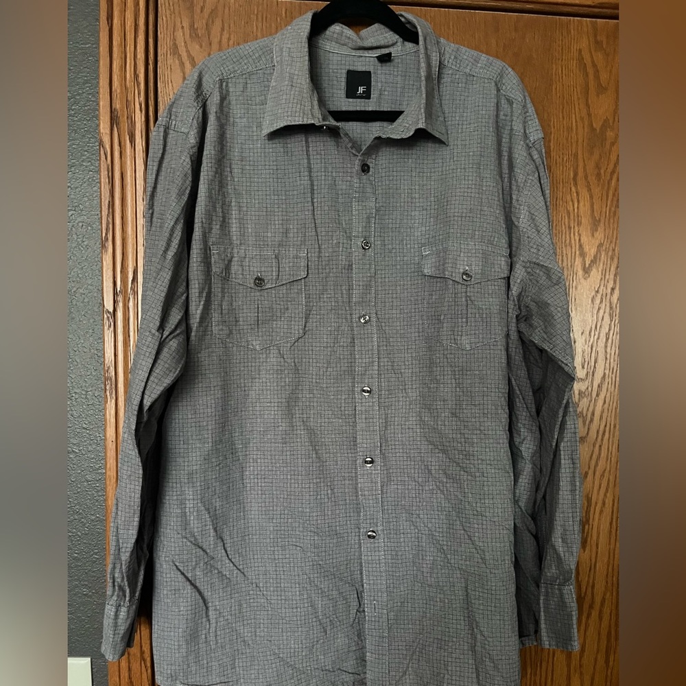 J Ferrar men’s Oxford, grey patterned, long sleeve, 3XL-Tall